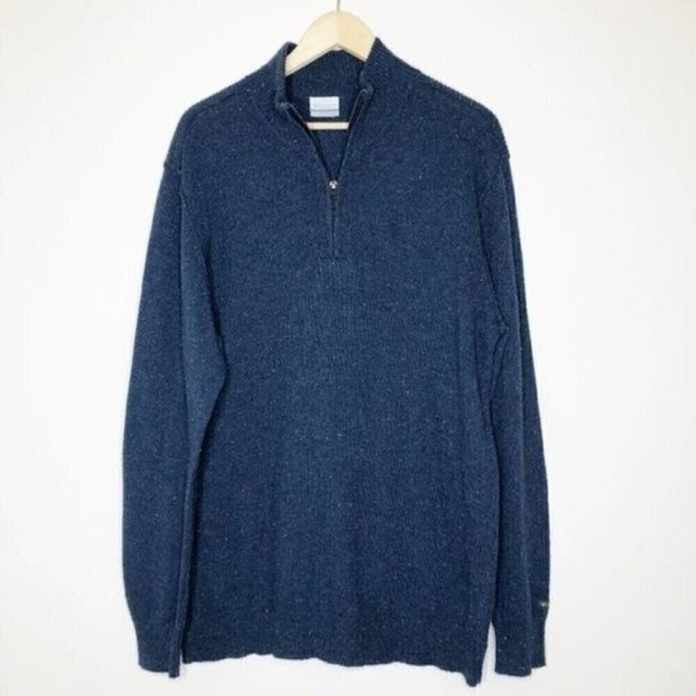 COLUMBIA Blue Wool Blend 1/4 Zip Sweater 
